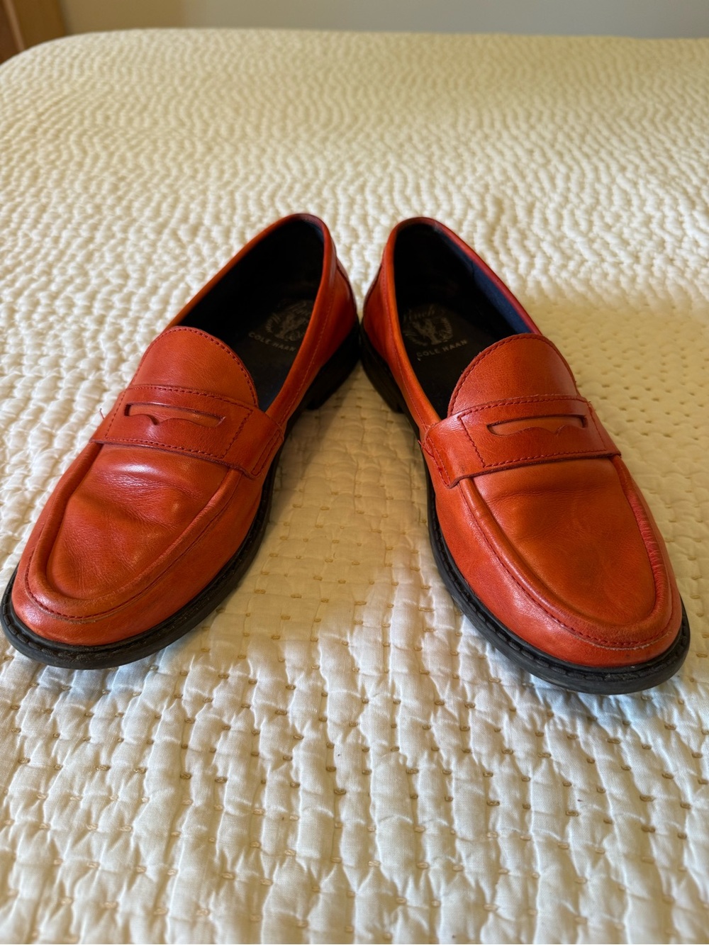 Cole Haan Pinch Penny Loafers Persimmon Orange Leather Women’s Size 8.5